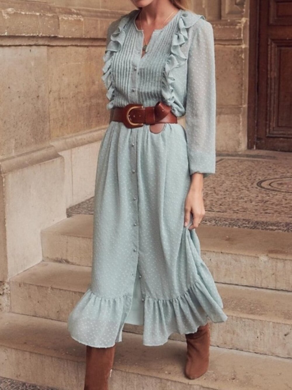 SEZANE Cora Dress *Rare* NWOT, Sz 36, Celadon Mint, French Parisian Chic